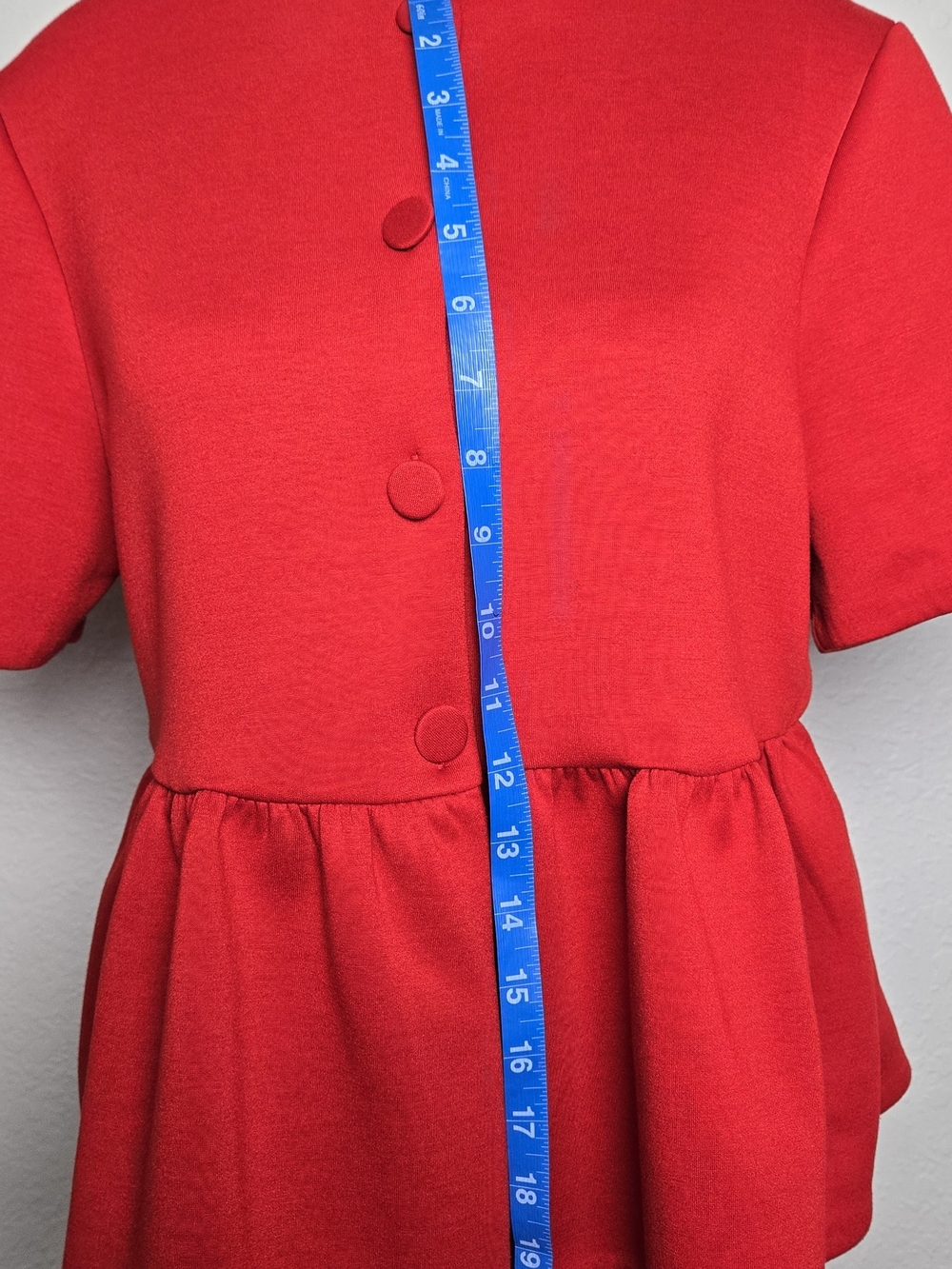 Red Peplum Button-Front Women's Top - Picture 3 of 4